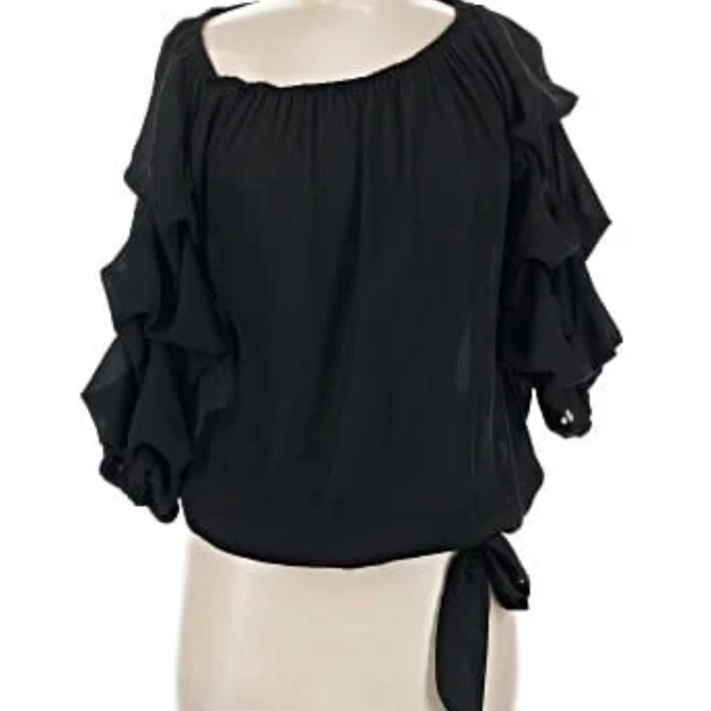 CeCe Black sheer Blouse ruffled sleeves size medium
